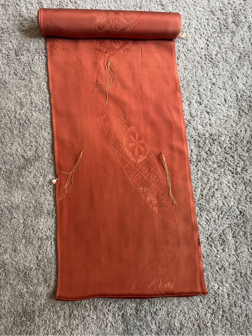 Vintage Rust Orange Silk Fabric Roll